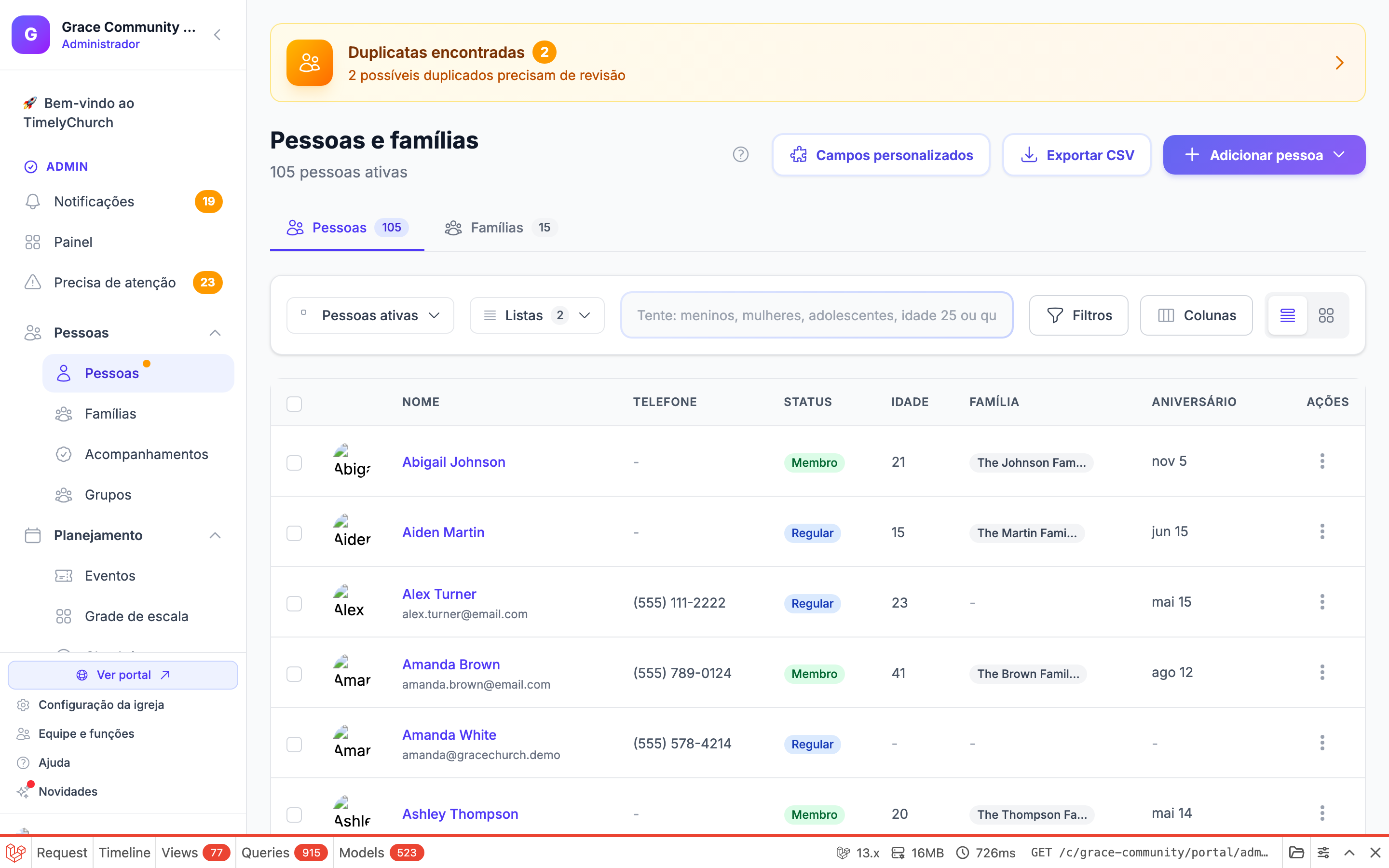Diálogo Adicionar Várias Pessoas Rapidamente mostrando linhas com nome completo, e-mail, gênero e status, mais o link "Adicionar Outra Pessoa"