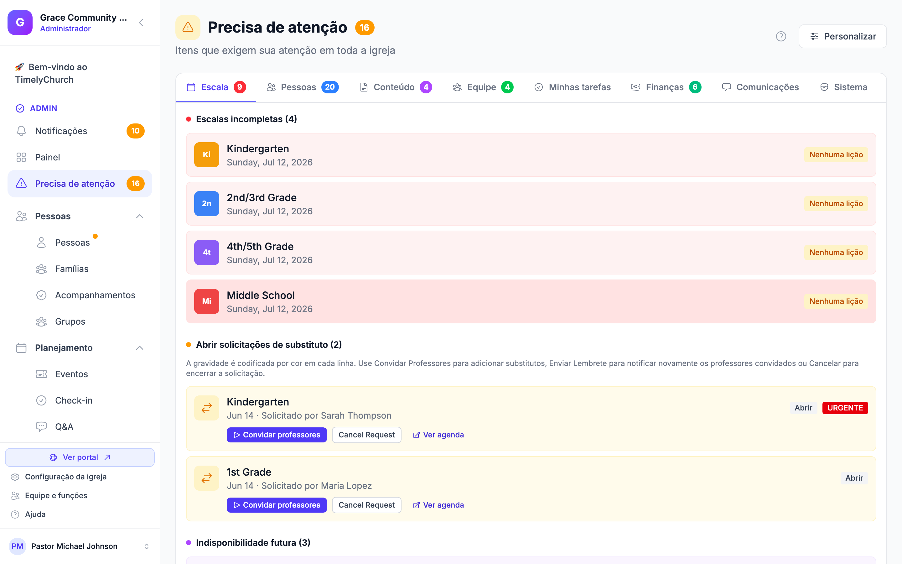 Follow-Ups dashboard showing task cards with status badges, due dates, and assignees